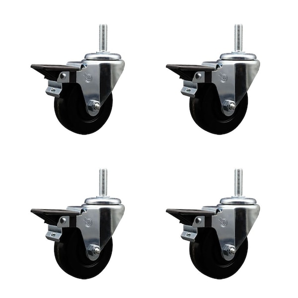 35 Inch Phenolic Wheel Swivel 58 Inch Threaded Stem Caster Set with Brake SCC
